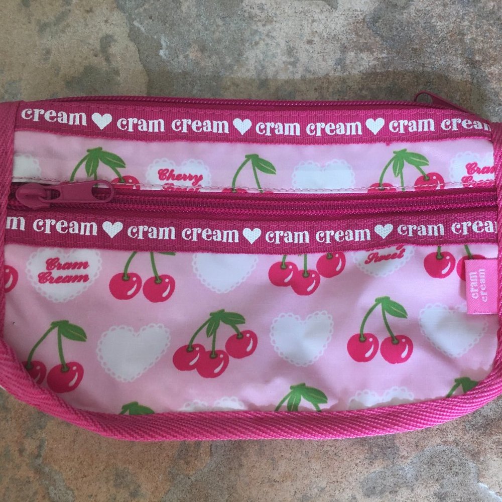 Japanese Cram Cream Brand Cherry Makeup or Pencil Case Bag Purse
